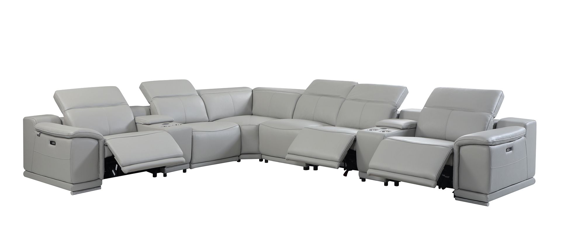 9762 Divanitalia 8-Piece L-Shaped Top Grain Italian Leather Sectional Sofa with 3 Power Recliners