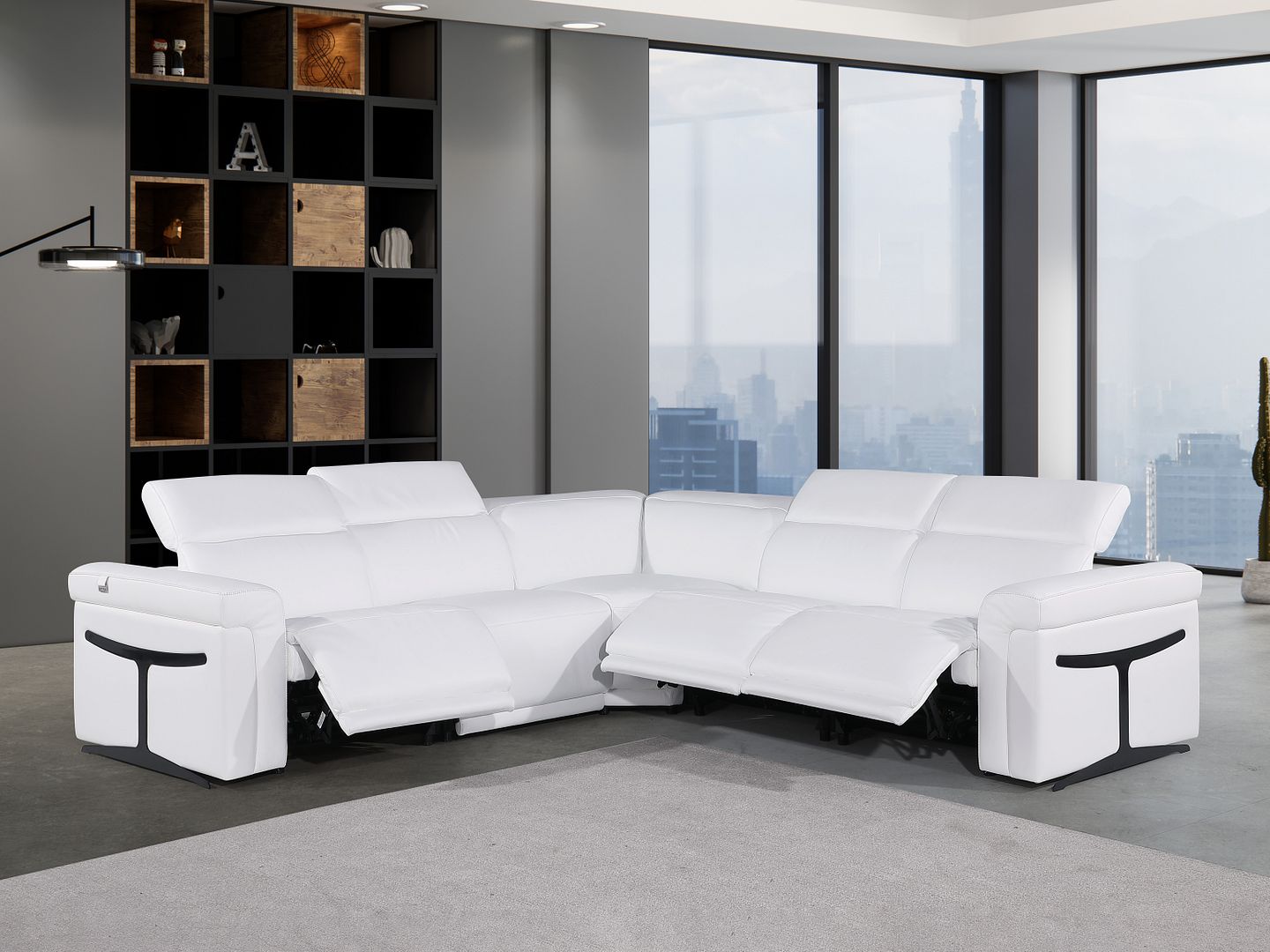 1126 Divanitalia 5-Piece L-Shaped Sectional Sofa in Top Grain Italian Leather with 3 Power Recliners & Power Headrests - White - SKU 1126-WHITE-SEC-5PC-3PWR-SECTIONAL-GROUP