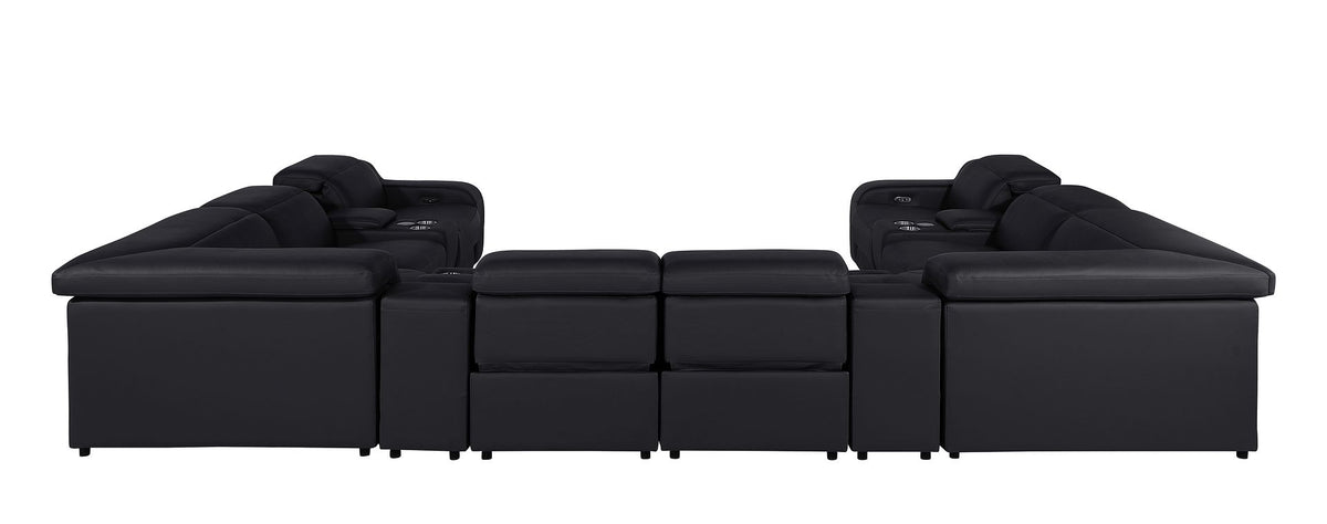 1116 Divanitalia 12-Piece U-Shaped Sectional Sofa in Top Grain Italian Leather with 4 Power Recliners & Power Headrests - Black - SKU 1116-BLACK-12PC-4PWR-U-SECTIONAL-GROUP - view 7