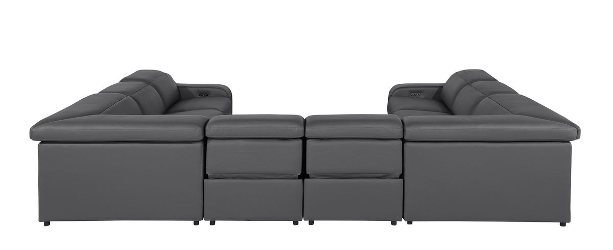 1116 Divanitalia 8-Piece U-Shaped Sectional Sofa in Top Grain Italian Leather with 4 Power Recliners & Power Headrests - Dark Grey - SKU 1116-DK_GREY-8PC-4PWR-U-NC-SECT-GROUP - view 7