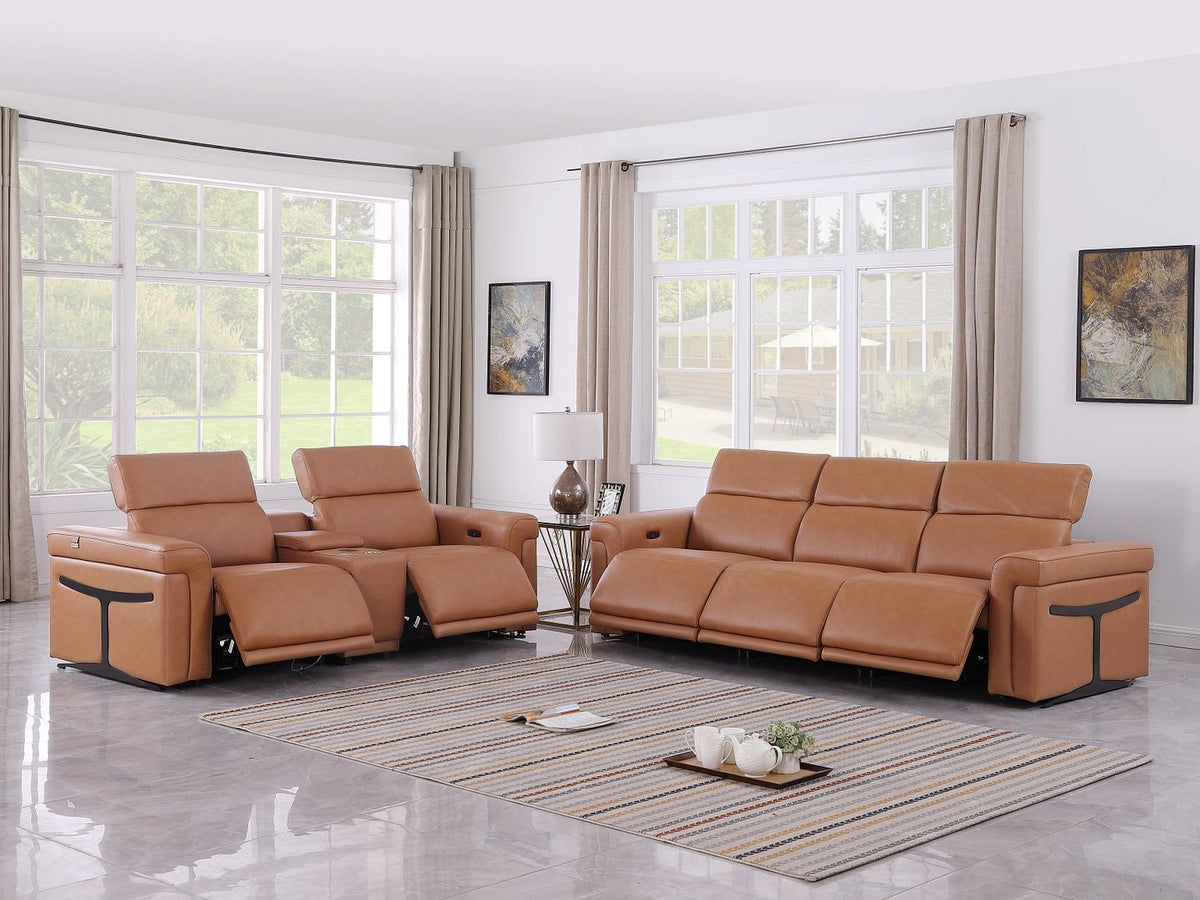 1126 Divanitalia 6-Piece Modular Power Reclining Sofa and Console Loveseat Set in Top Grain Italian Leather with 5 Power Recliners & Power Headrests - Cognac - SKU 1126-COGNAC-6.5-HT - view 2