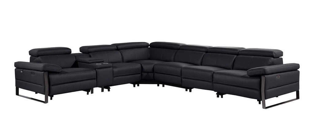 1246 Divanitalia 7-Piece L-Shaped Modular Power Reclining Sectional Sofa with 3 Power Recliners and Power Headrests - Top Grain Italian Leather