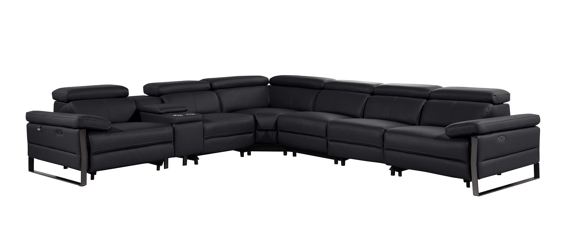 1246 Divanitalia 7-Piece L-Shaped Modular Power Reclining Sectional Sofa with 3 Power Recliners and Power Headrests - Top Grain Italian Leather