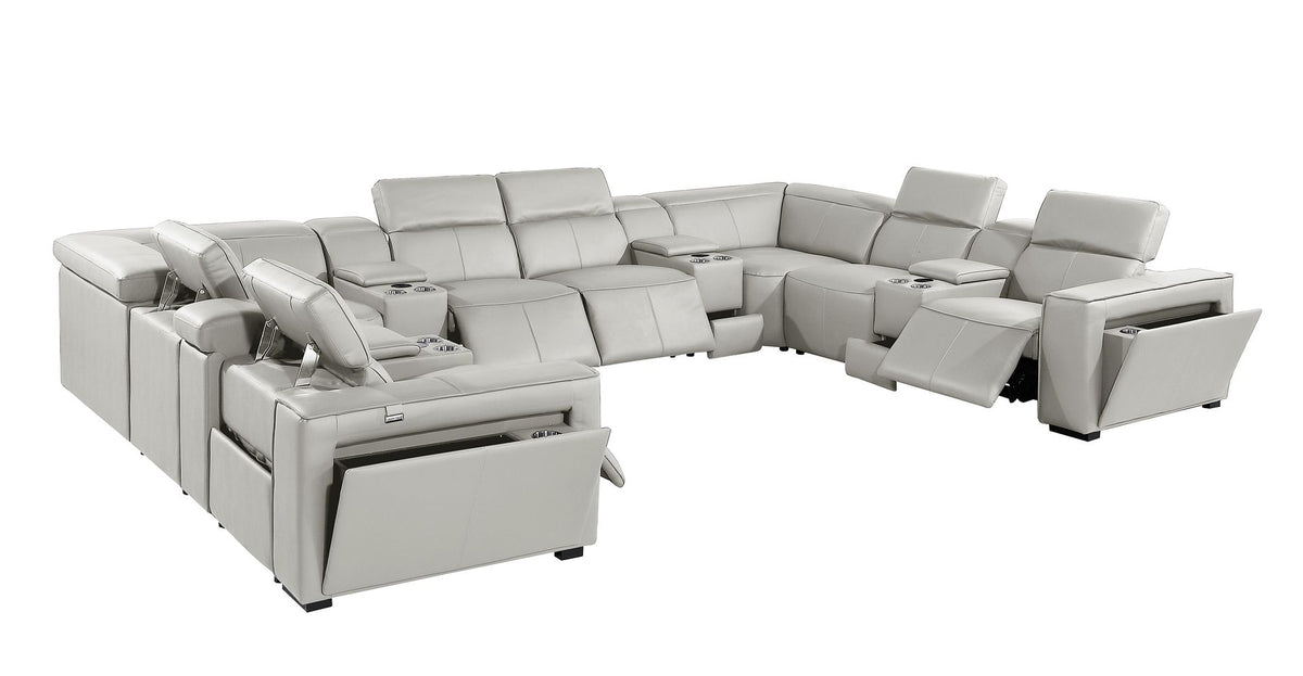 1224 Divanitalia 12-Piece U-Shaped Sectional Sofa in Top Grain Italian Leather with 4 Power Recliners & Power Headrests - Light Grey - SKU 1224-LT-GREY-12PC-4PWR-U-SECTIONAL - view 5