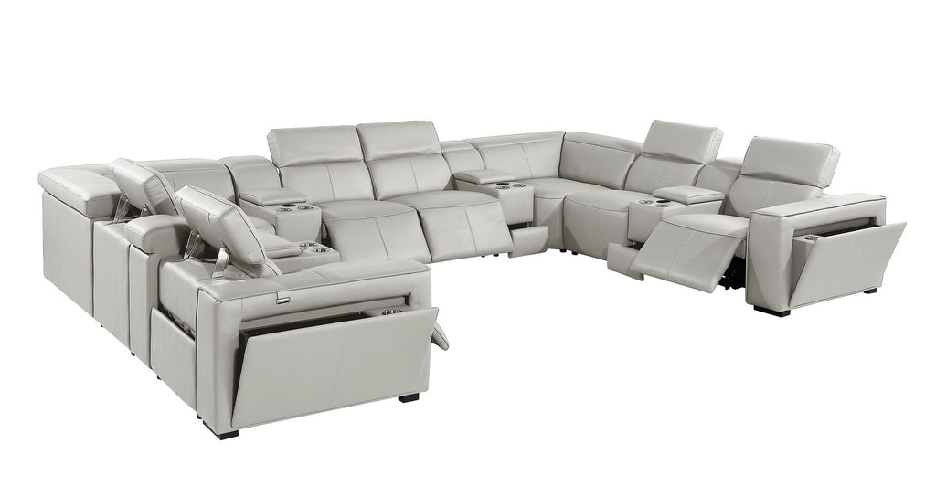 1224 Divanitalia 12-Piece U-Shaped Sectional Sofa in Top Grain Italian Leather with 4 Power Recliners & Power Headrests