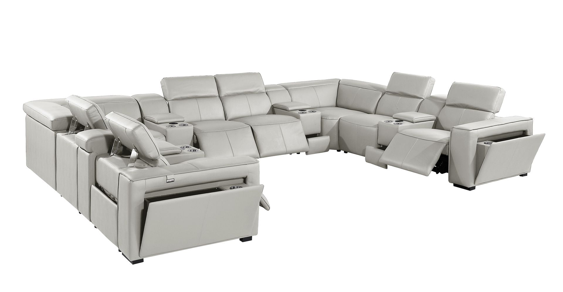 1224 Divanitalia 12-Piece U-Shaped Sectional Sofa in Top Grain Italian Leather with 4 Power Recliners & Power Headrests