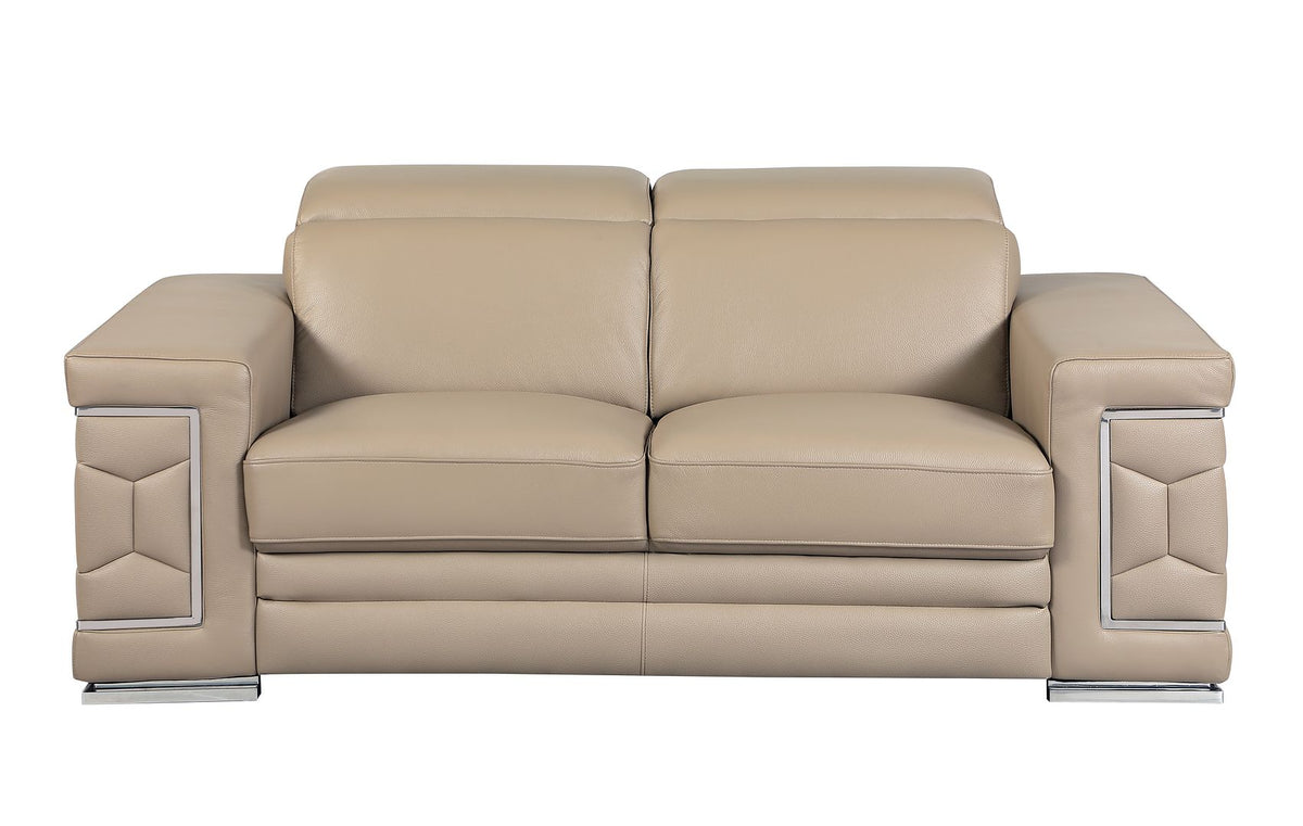 692 Divanitalia Loveseat with Adjustable Headrest in Top-grain Italian Leather - Beige - SKU 692-L-BEIGE