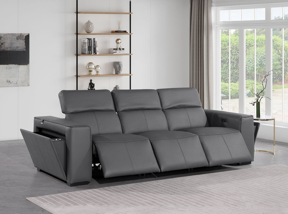 1224 Divanitalia 3-Piece Modular Power Reclining Sofa in Top Grain Italian Leather with 3 Power Recliners & Power Headrests - Dark Grey - SKU 1224-DK-GREY-3.3-HT - view 2