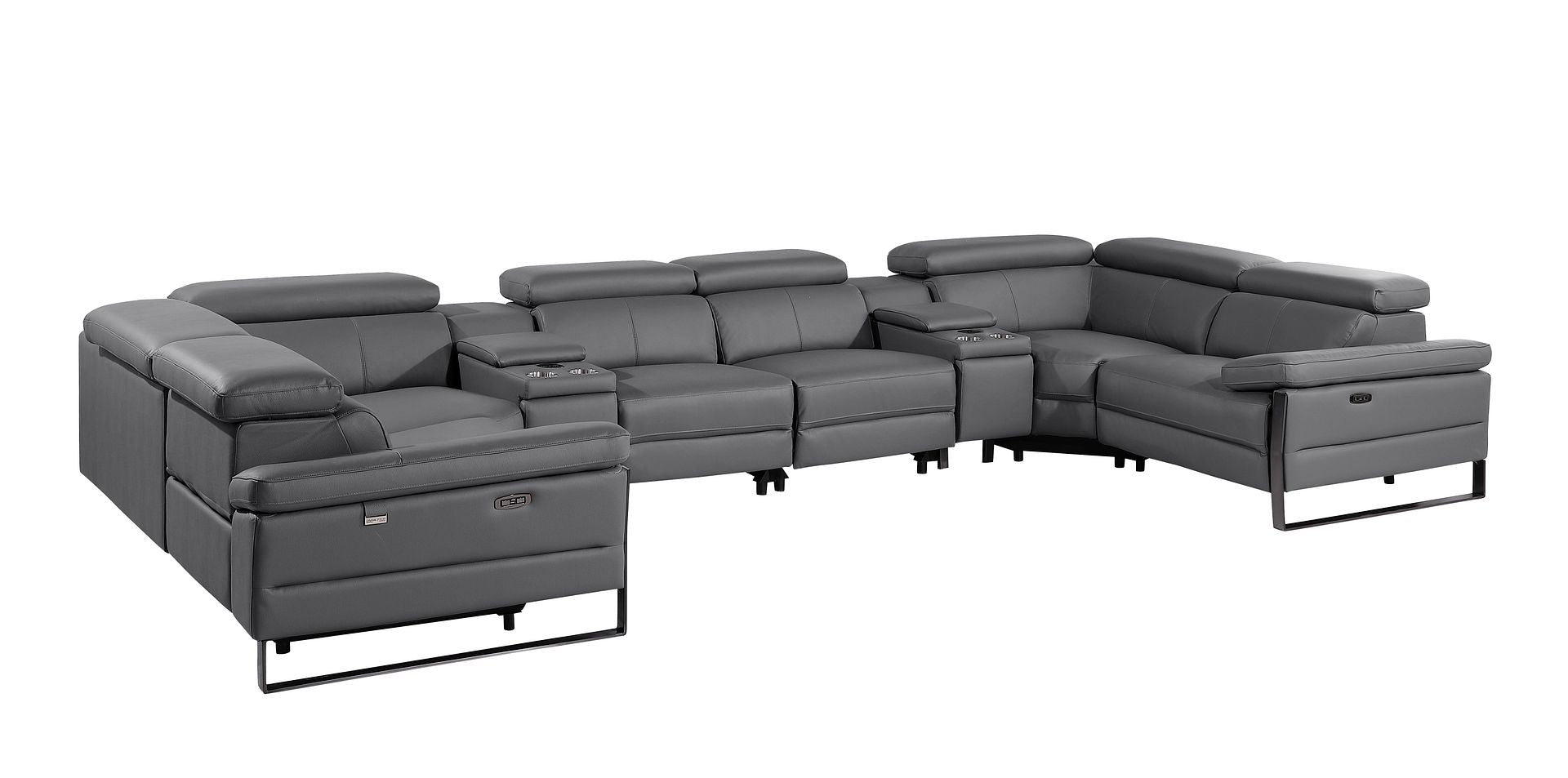 1246 Divanitalia 8-Piece U-Shaped Modular Power Reclining Sectional Sofa with 4 Power Recliners and Power Headrests - Top Grain Italian Leather