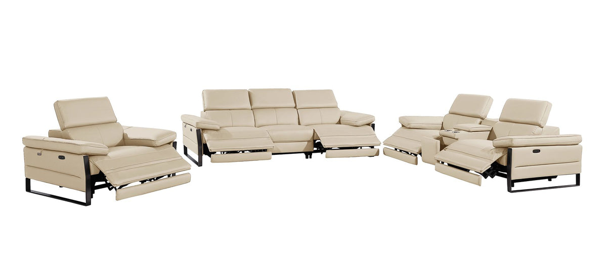 1246 Divanitalia Modular Power Dual Reclining Sofa, Console Loveseat, and Chair Set with Power Headrests - Top Grain Italian Leather - Beige - SKU 1246-BEIGE-7.5-HT-3PC - view 4