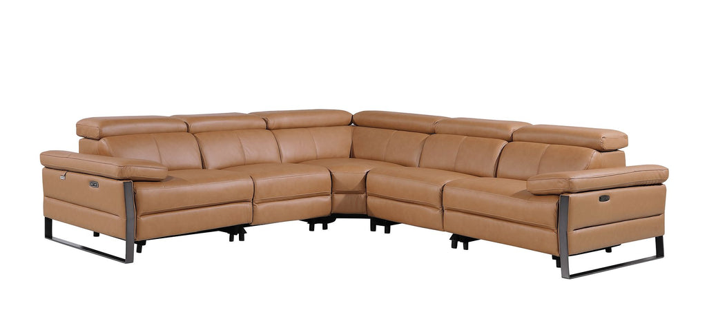 1246 Divanitalia 5-Piece L-Shaped Modular Power Reclining Sectional Sofa with Power Headrests - Top Grain Italian Leather