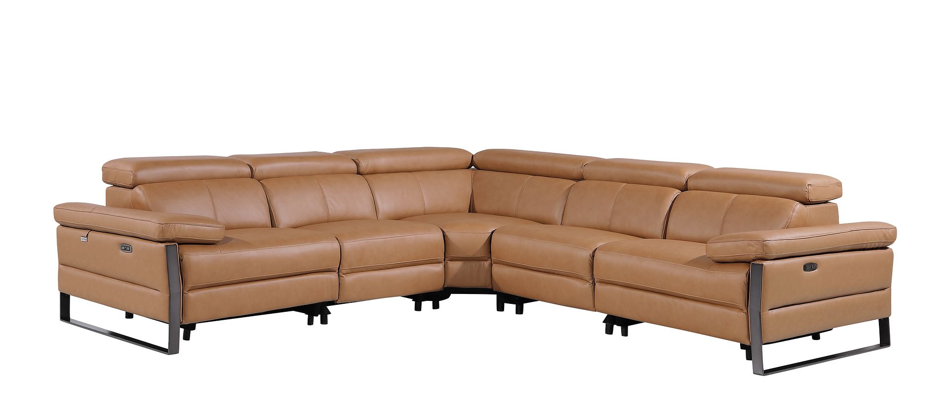 1246 Divanitalia 5-Piece L-Shaped Modular Power Reclining Sectional Sofa with Power Headrests - Top Grain Italian Leather