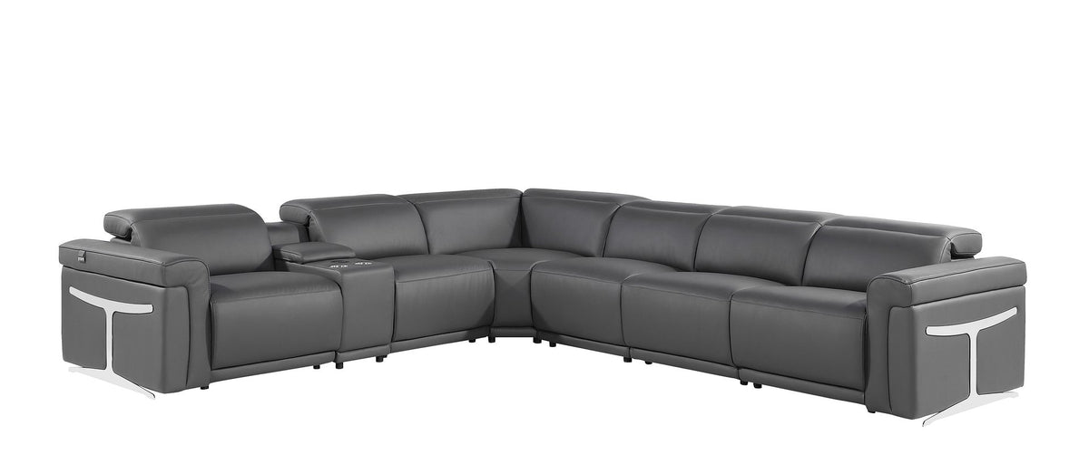 1126 Divanitalia 7-Piece L-Shaped Sectional Sofa in Top Grain Italian Leather with 3 Power Recliners & Power Headrests - Dark Grey - SKU 1126-DK-GREY-SEC-7PC-3PWR-SECTIONAL-GROUP - view 2