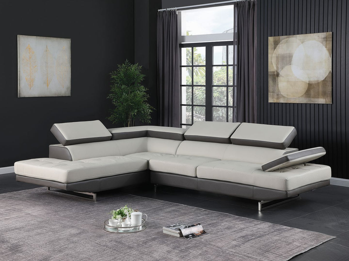 8136 Left Arm Facing Chaise with Adjustable Headrest in Genuine Leather - Grey - SKU 8136-Sectional-LAF-CHAISE-GRAY-TwoTone