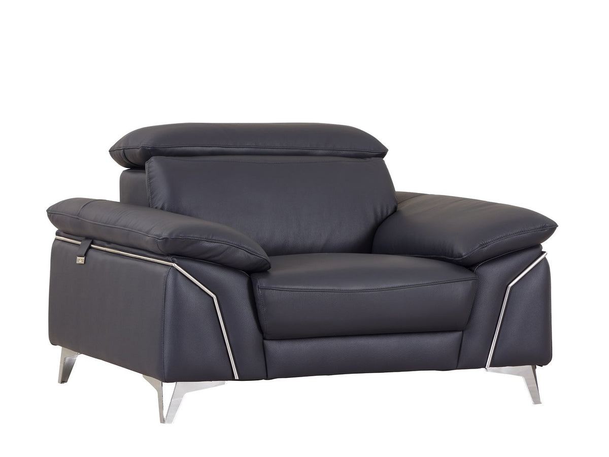 727 Divanitalia Chair with Adjustable Headrest in Top-grain Italian Leather - Navy - SKU 727-CH-NAVY - view 2