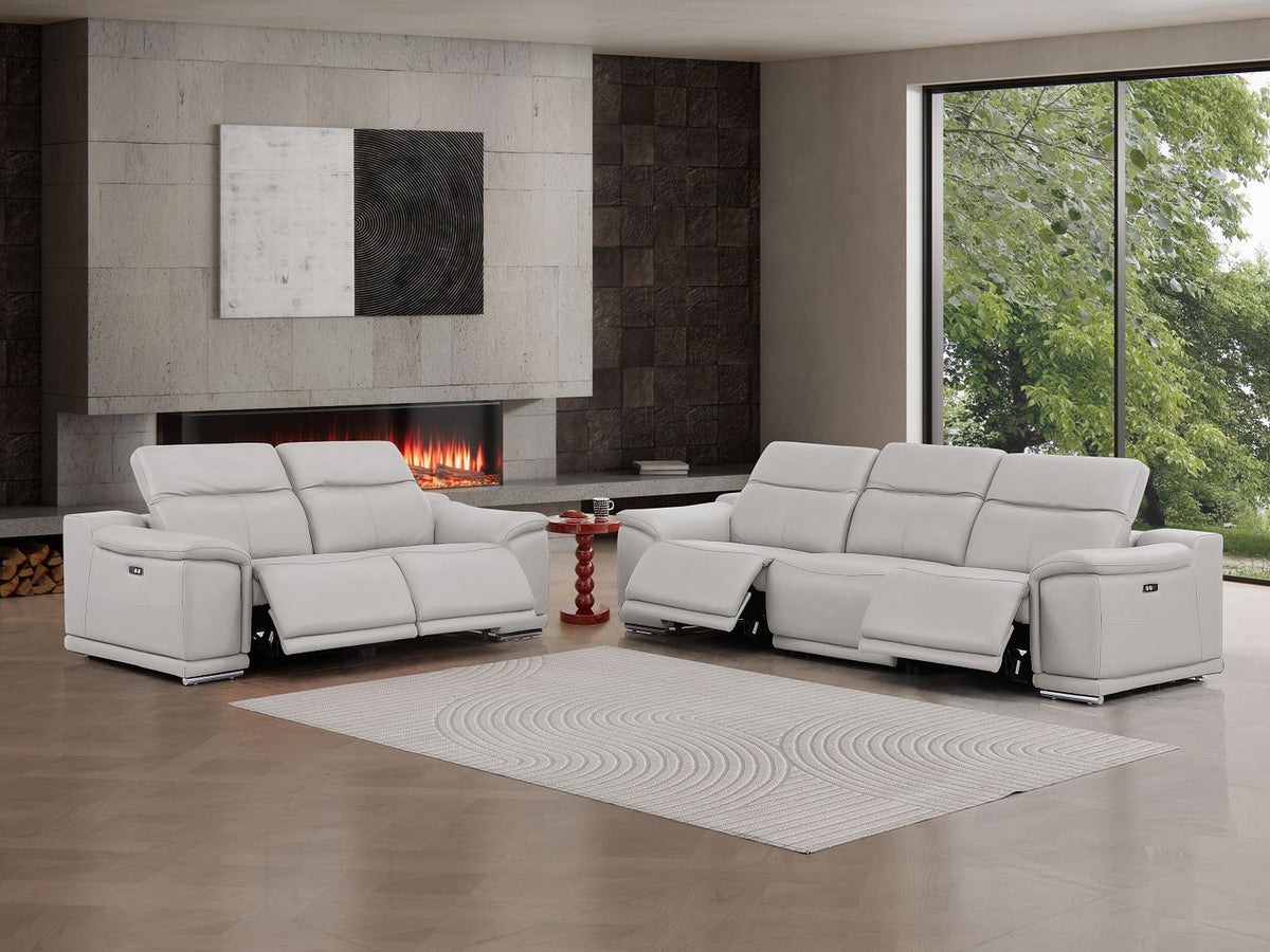 2679 Genuine Leather Reclining Set - Sofa and Loveseat with 4 Power Recliners - Light Grey - SKU 2679-LT-GRAY-5.4-HT-2PC - view 2