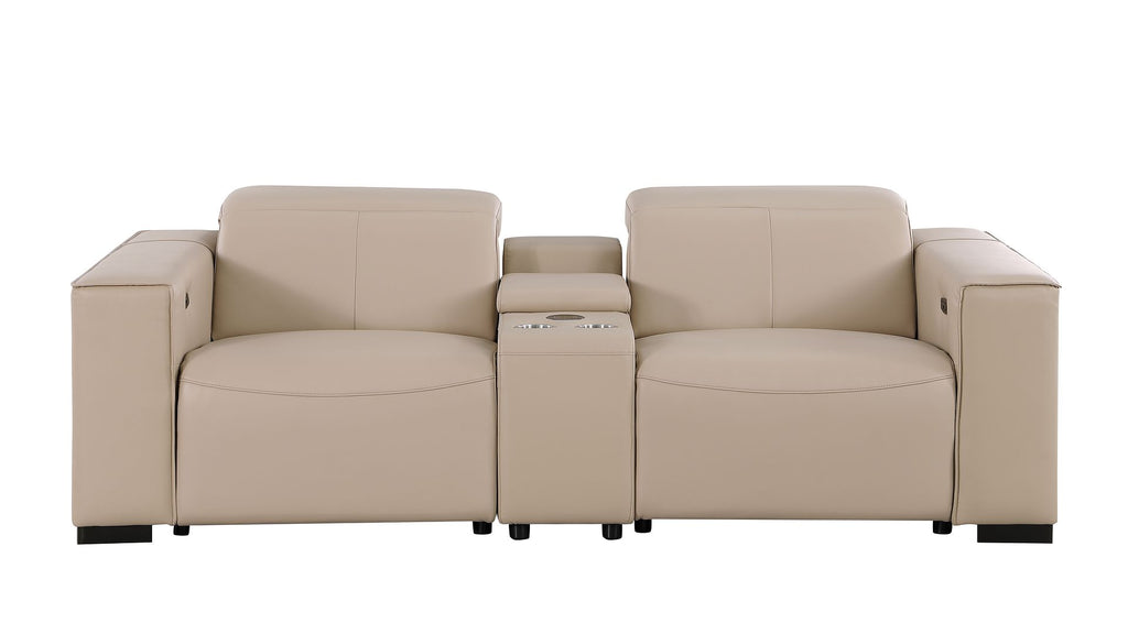 1208 Genuine Leather Dual Power Reclining Console Loveseat