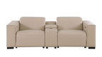 1208 Genuine Leather Dual Power Reclining Console Loveseat