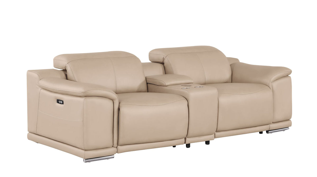 2679 Genuine Leather Console Loveseat with Dual Power Recliners - Beige - SKU 2679-BEIGE-3.2-HT - view 3
