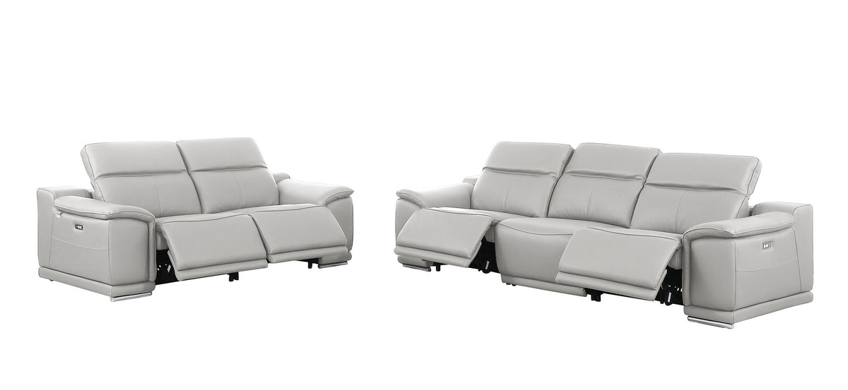 9762 Divanitalia 5-Piece Modular Power Reclining Sofa and Loveseat Set with 5 Power Recliners in Top Grain Italian Leather - Light Grey - SKU 9762-LT-GREY-5.4-HT-2PC - view 4