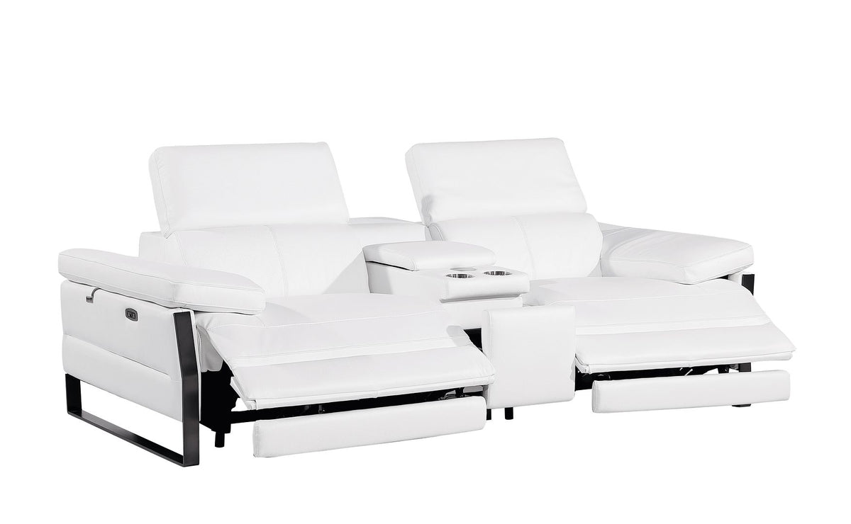 1246 Divanitalia Top Grain Italian Leather Console Loveseat with Power Headrest - White - SKU 1246-WHITE-3.2-HT - view 5