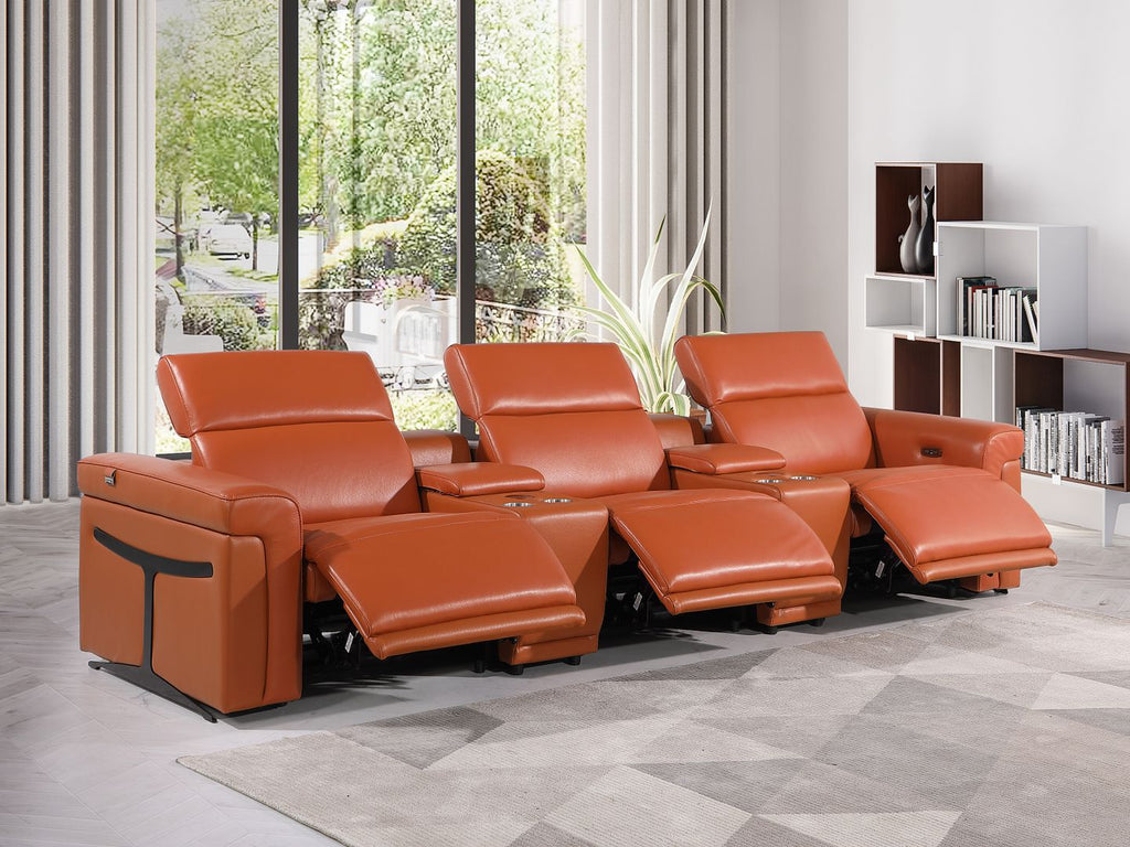 1126 Divanitalia 5-Piece Modular Power Reclining Sofa in Top Grain Italian Leather with 3 Power Recliners & Power Headrests