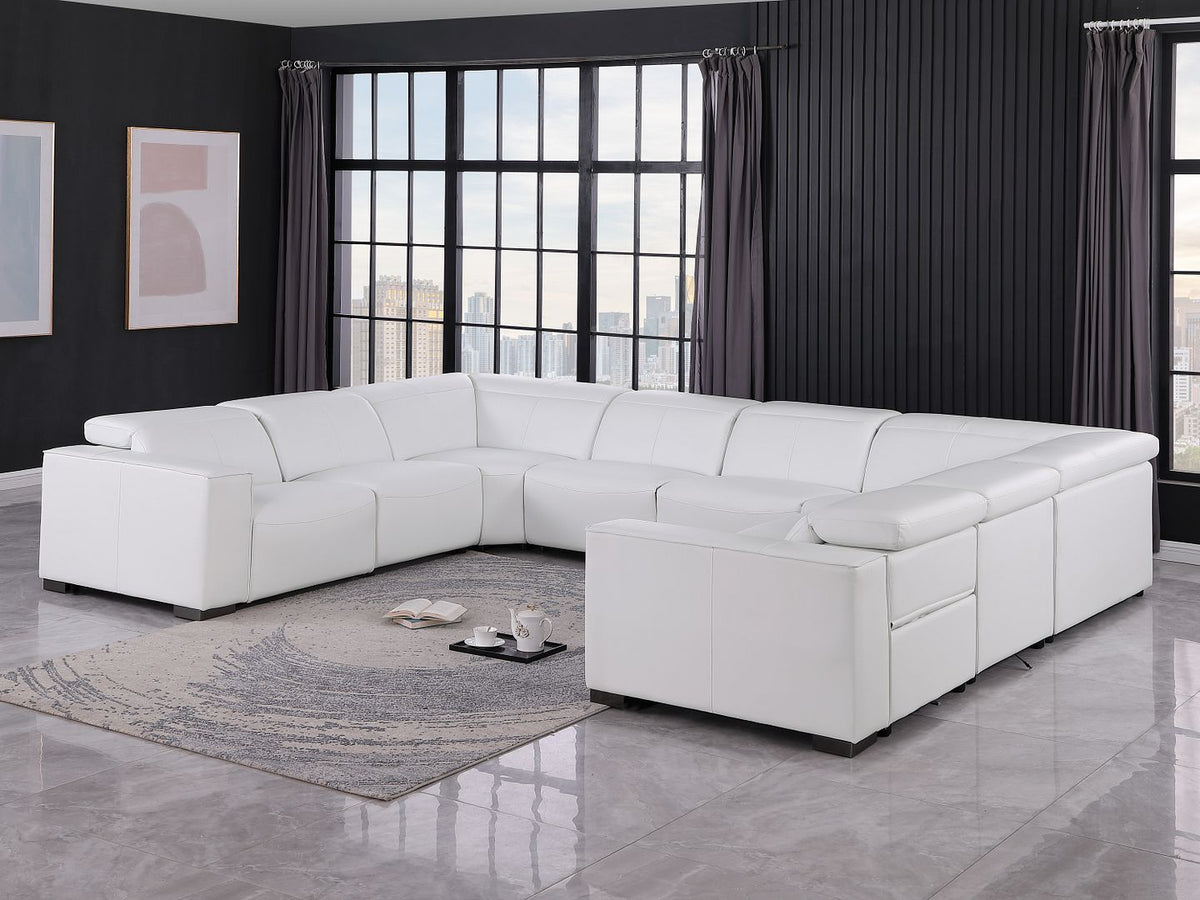 1208 8 Piece U-Shaped Leather Sectional Sofa with 4 Power Recliners & Power Headrests - White - SKU 1208-WHITE-8PC-4PWR-U-NC-SECTIONAL-GROUP