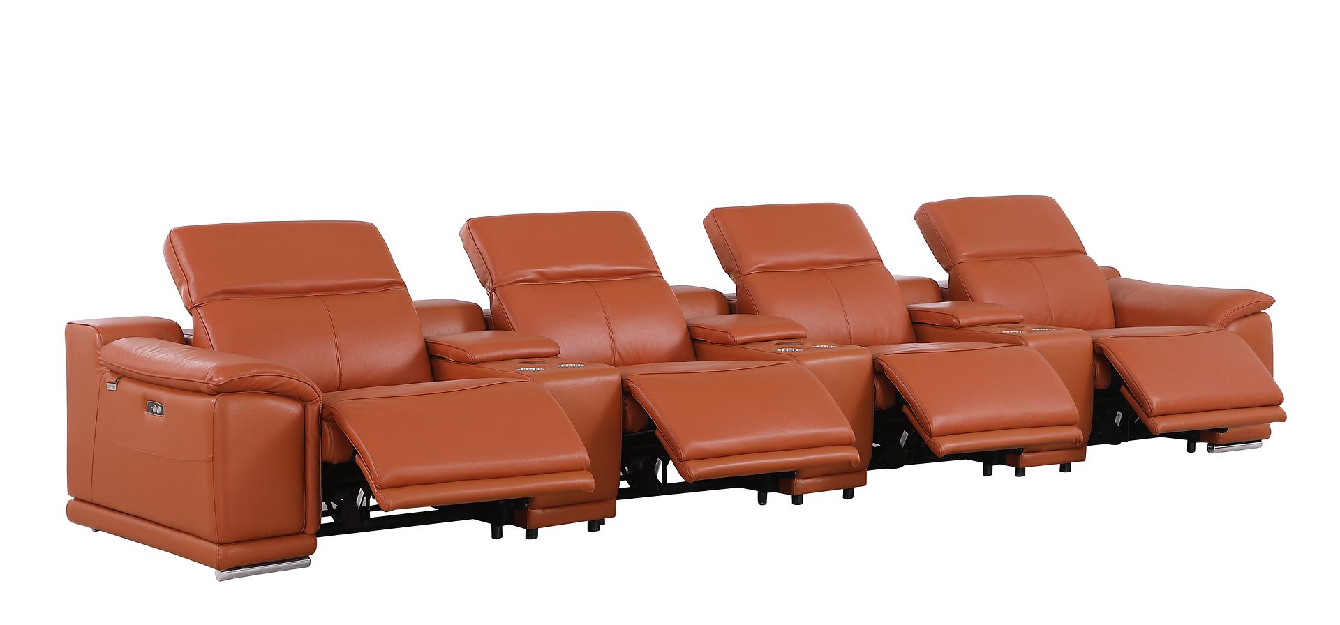 9762 Divanitalia 7-Piece Modular Top Grain Italian Leather Power Reclining Sofa with 4 Power Recliners