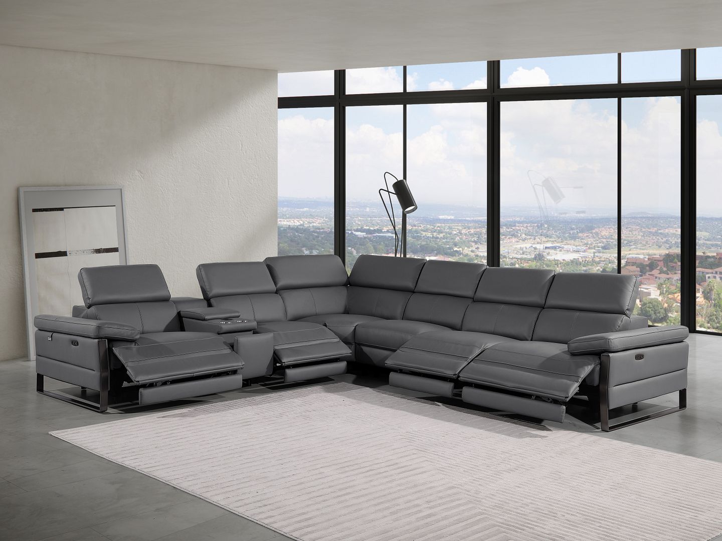 1246 Divanitalia 7-Piece L-Shaped Modular Power Reclining Sectional Sofa with 4 Power Recliners and Power Headrests - Top Grain Italian Leather