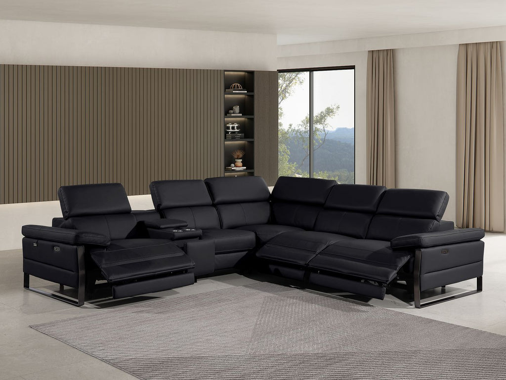 1246 Divanitalia 6-Piece L-Shaped Modular Power Reclining Sectional Sofa with 3 Power Recliners and Power Headrests - Top Grain Italian Leather - Black - SKU 1246-BLACK-6PC-3PWR-SECTIONAL - view 2