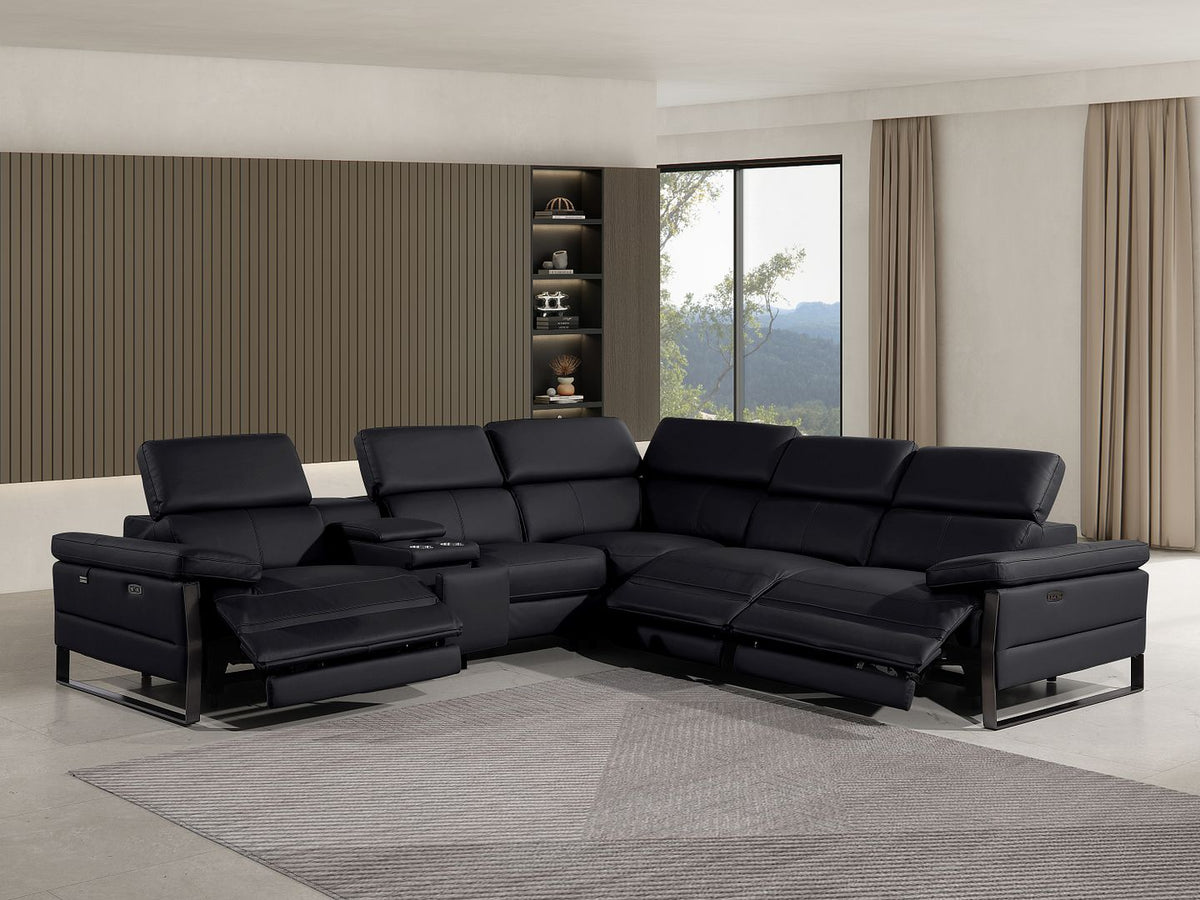 1246 Divanitalia 6-Piece L-Shaped Modular Power Reclining Sectional Sofa with 3 Power Recliners and Power Headrests - Top Grain Italian Leather - Black - SKU 1246-BLACK-6PC-3PWR-SECTIONAL - view 2