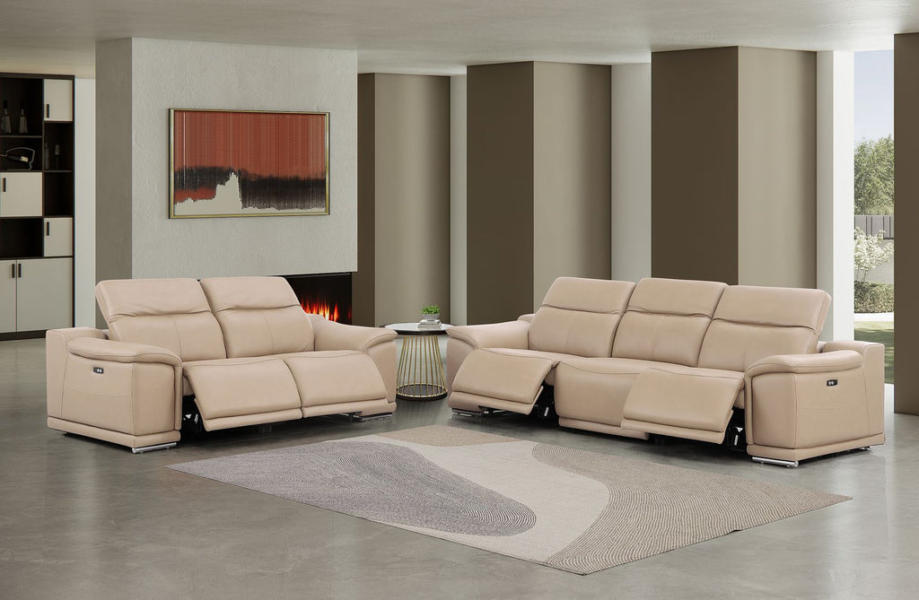 2679 Genuine Leather Reclining Set - Sofa and Loveseat with 4 Power Recliners - Beige - SKU 2679-BEIGE-5.4-HT-2PC - view 2