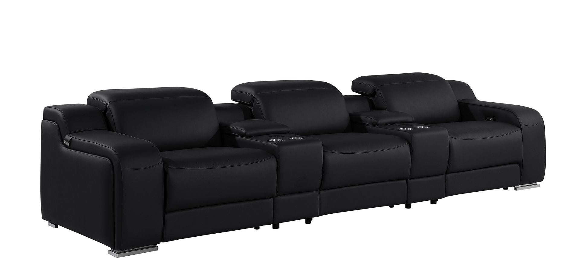1116 Divanitalia 5-Piece Modular Power Reclining Sofa in Top Grain Italian Leather with 3 Power Recliners & Power Headrests