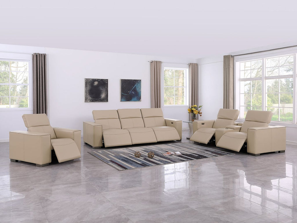 1208 Modular Leather Set with 6 Power Recliners & Power Headrests - Beige - SKU 1208-BEIGE-7.6-HT-3PC - view 2