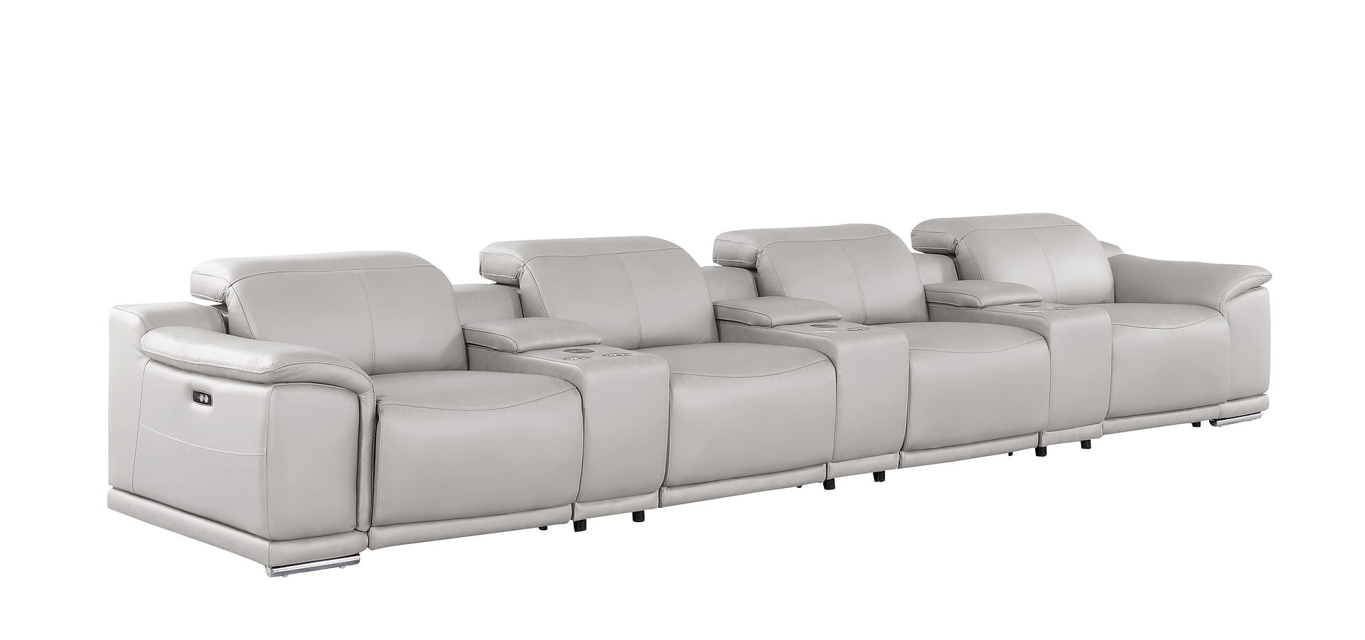 2679 Genuine Leather Sofa with 4 Power Recliners, Power Headrests & 3 Storage Consoles