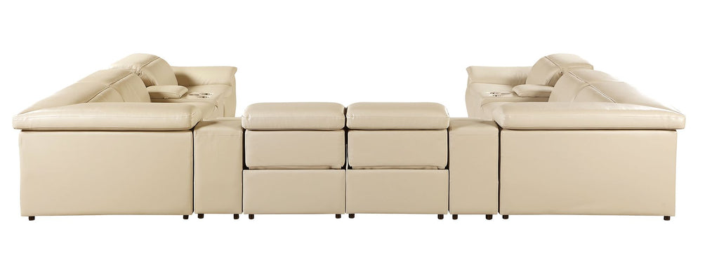 9762 Divanitalia 12-Piece U-Shaped Top Grain Italian Leather Sectional Sofa with 4 Power Recliners