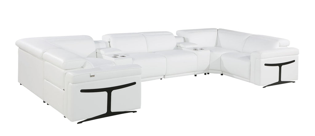 1126 Divanitalia 8-Piece U-Shaped Sectional Sofa in Top Grain Italian Leather with 4 Power Recliners & Power Headrests