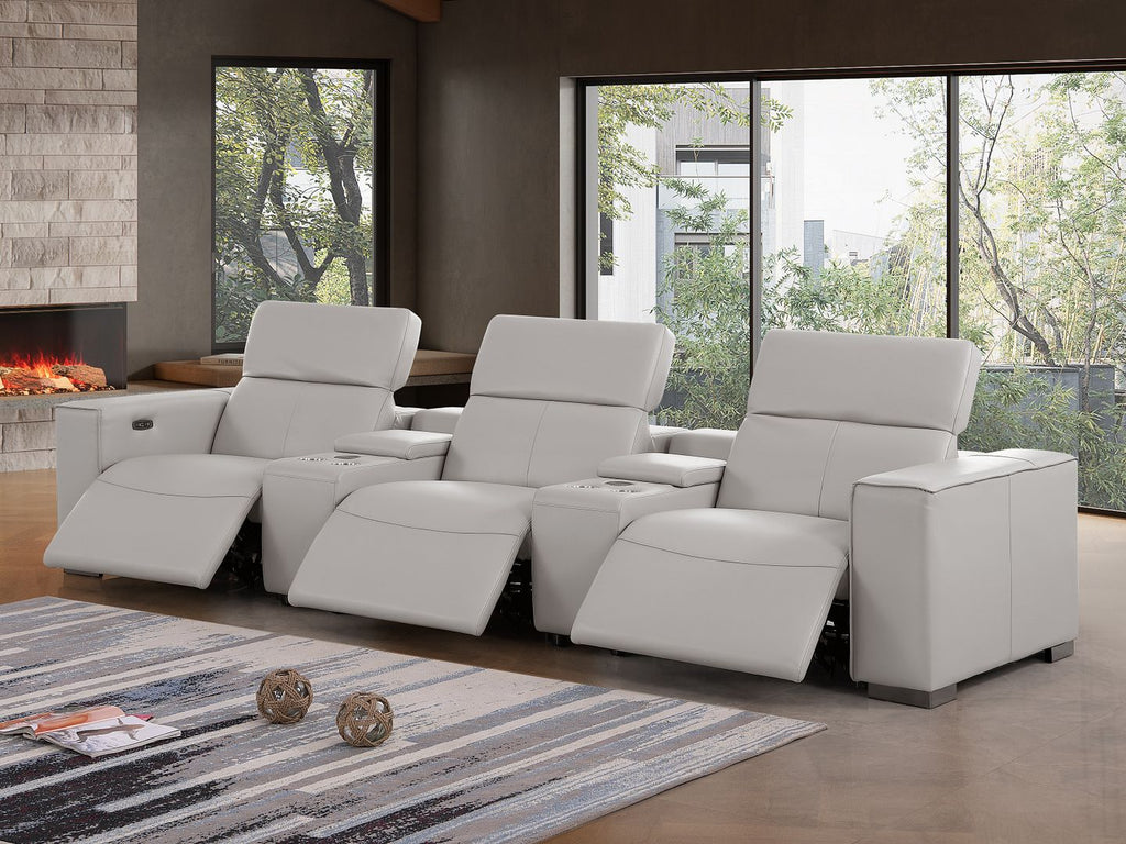 1208 Leather Sofa with 3 Power Recliners and Two Storage Consoles