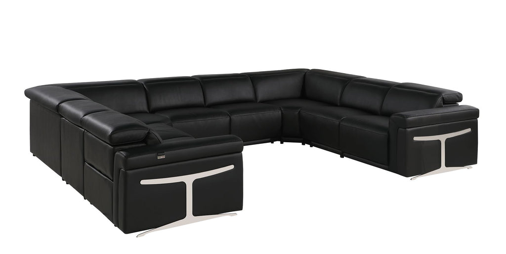1126 Divanitalia 8-Piece U-Shaped Sectional Sofa in Top Grain Italian Leather with 4 Power Recliners & Power Headrests