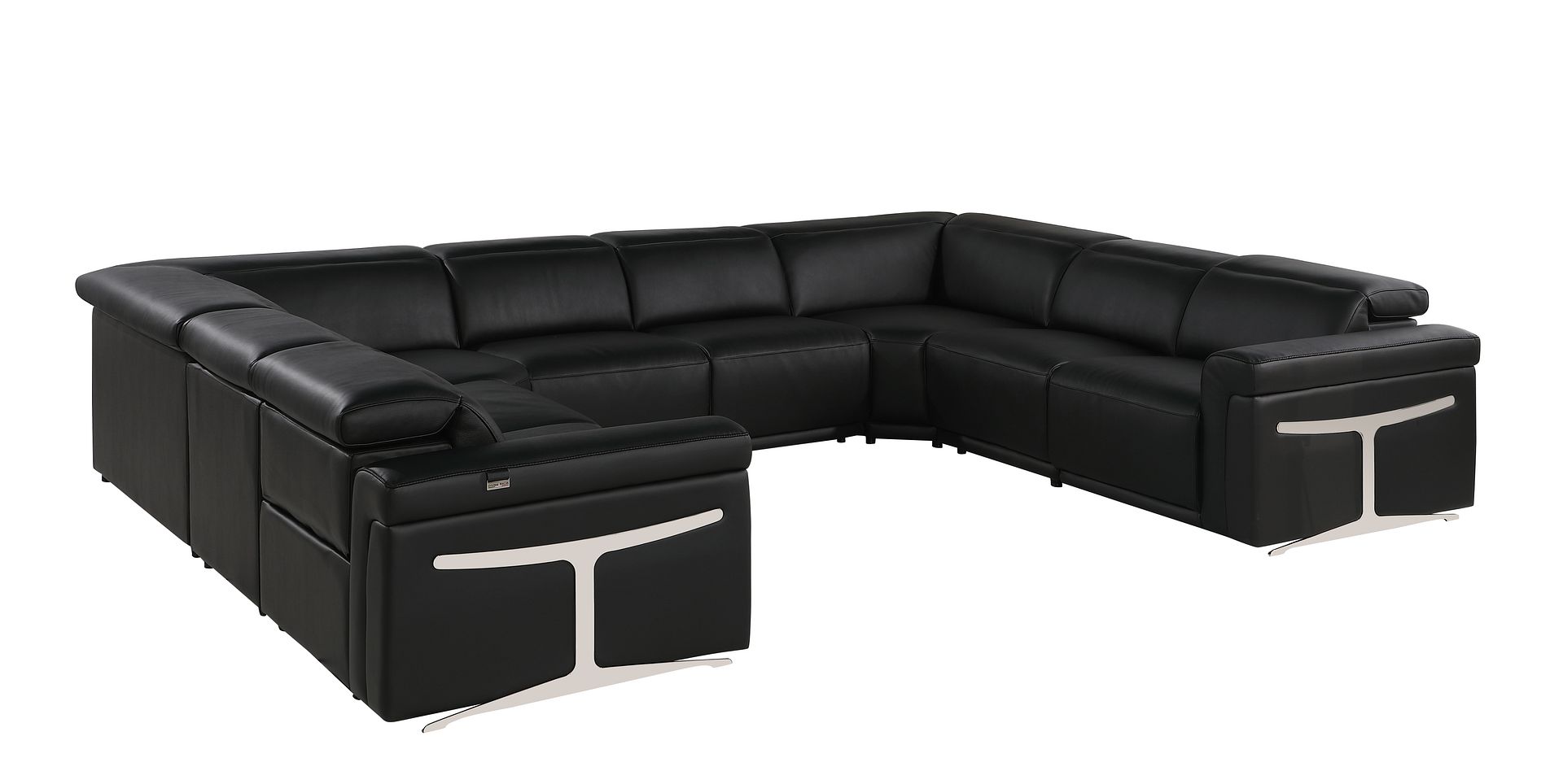 1126 Divanitalia 8-Piece U-Shaped Sectional Sofa in Top Grain Italian Leather with 4 Power Recliners & Power Headrests