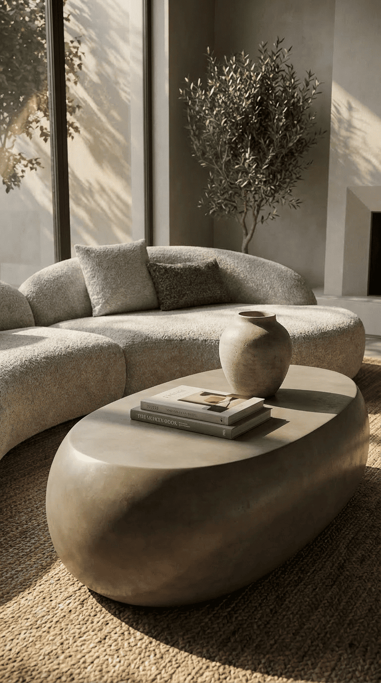 Denny - Modern Grey Concrete Large Oval Coffee Table