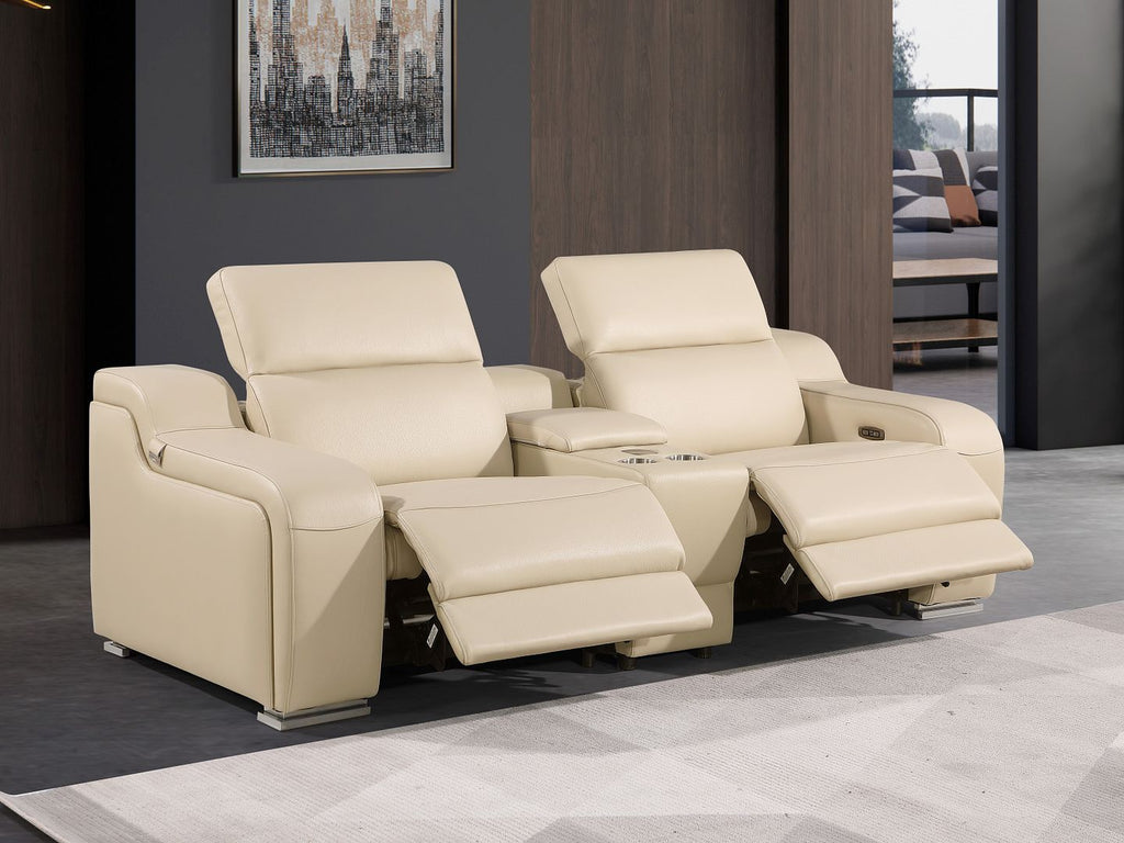 1116 Divanitalia 3-Piece Modular Power Reclining Console Loveseat in Top Grain Italian Leather with 2 Power Recliners & Power Headrests