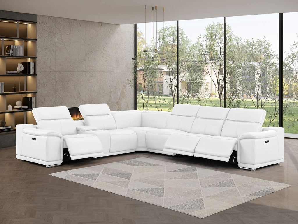 2679 7-Piece L-Shaped Power Reclining Sectional Sofa in Genuine Leather - 3 Recliners