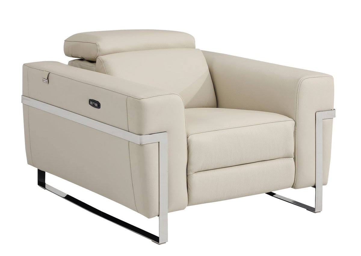 990 Divanitalia Power Reclining Arm Chair with Power Headrest in Top-grain Italian Leather - Beige - SKU 990-BEIGE-CH - view 2
