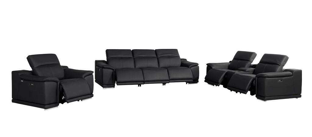 9762 Divanitalia 7-Piece Modular Power Reclining Sofa, Loveseat and Chair Set with 6 Power Recliners in Top Grain Italian Leather - Black - SKU 9762-BLACK-7.6-HT-3PC - view 4