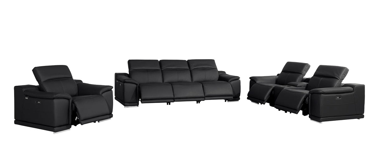 9762 Divanitalia 7-Piece Modular Power Reclining Sofa, Loveseat and Chair Set with 6 Power Recliners in Top Grain Italian Leather - Black - SKU 9762-BLACK-7.6-HT-3PC - view 4