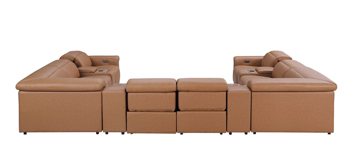 1126 Divanitalia 12-Piece U-Shaped Sectional Sofa in Top Grain Italian Leather with 4 Power Recliners & Power Headrests - Cognac - SKU 1126-COGNAC-12PC-4PWR-U-SECTIONAL-GROUP - view 7