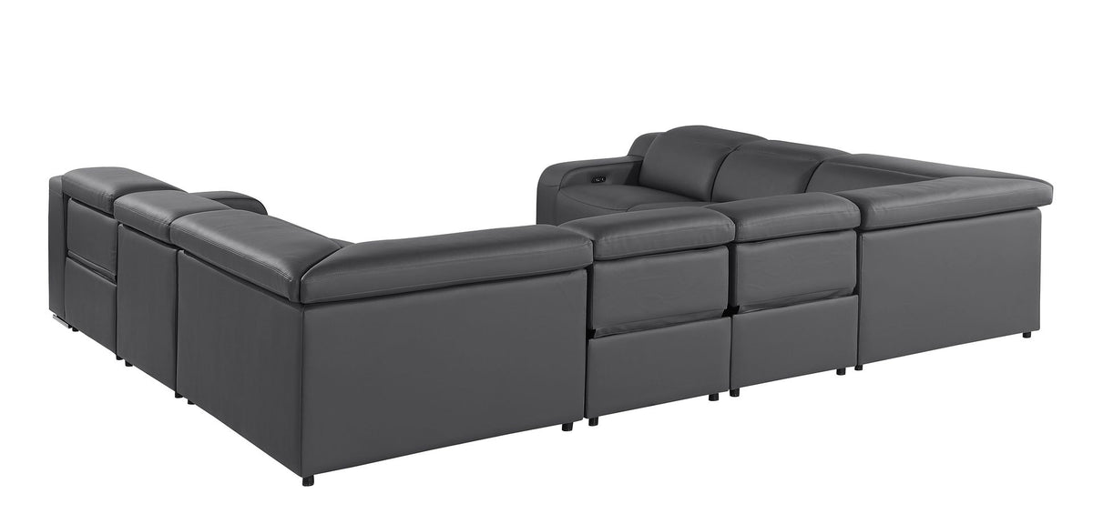 1116 Divanitalia 8-Piece U-Shaped Sectional Sofa in Top Grain Italian Leather with 4 Power Recliners & Power Headrests - Dark Grey - SKU 1116-DK_GREY-8PC-4PWR-U-NC-SECT-GROUP - view 6