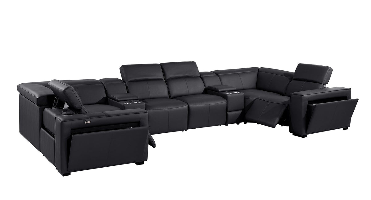 1224 Divanitalia 8-Piece U-Shaped Sectional Sofa in Top Grain Italian Leather with 2 Power Recliners & Power Headrests - Black - SKU 1224-BLACK-8PC-2PWR-U-SECTIONAL - view 5