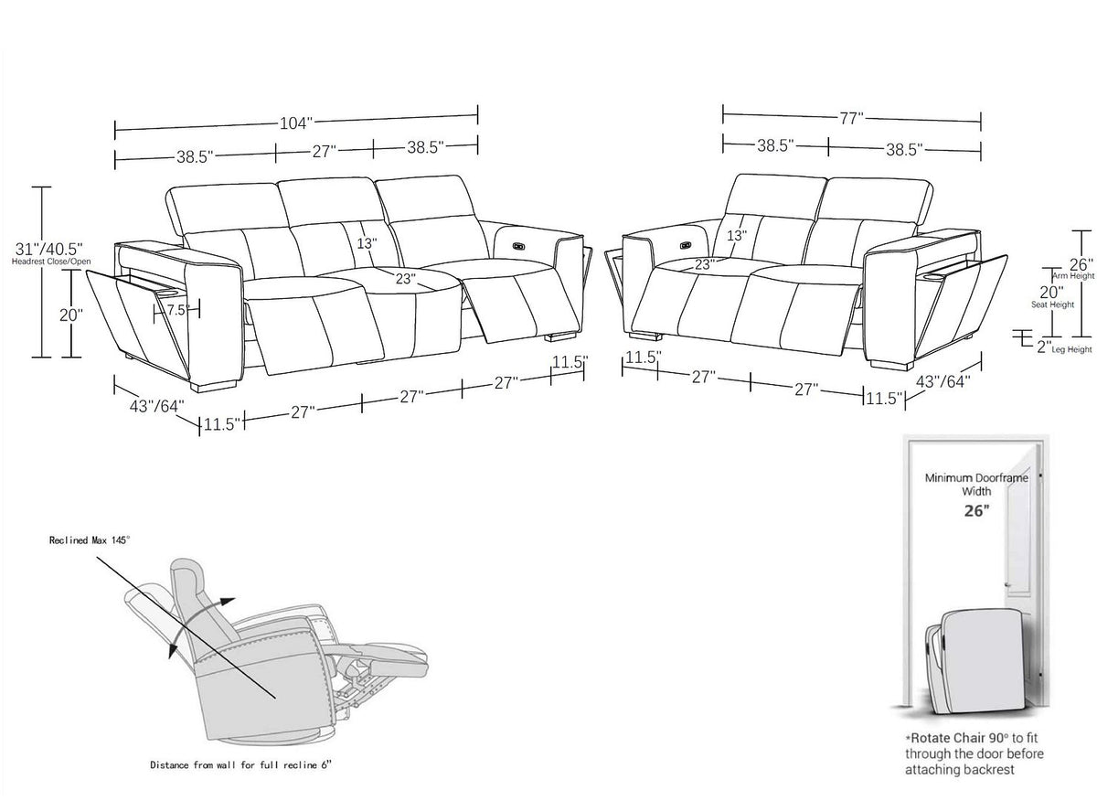 1224 Divanitalia 5-Piece Modular Power Reclining Sofa and Loveseat Set in Top Grain Italian Leather with 4 Power Recliners & Power Headrests - Camel - SKU 1224-CAMEL-5.4-HT-2PC - view 17
